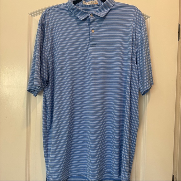 Peter Millar Featherweight 50+SPF fabric light blue stripe golf polo size XL - Picture 2 of 4